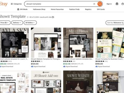 Stylish Showit website templates for sale on Etsy, catering to coaches, photographers, and entrepreneurs.
