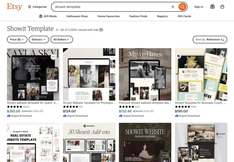 Stylish Showit website templates for sale on Etsy, catering to coaches, photographers, and entrepreneurs.