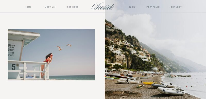 Serene Showit website template with a coastal-inspired design, featuring airy typography and stunning imagery perfect for travel or lifestyle brands.