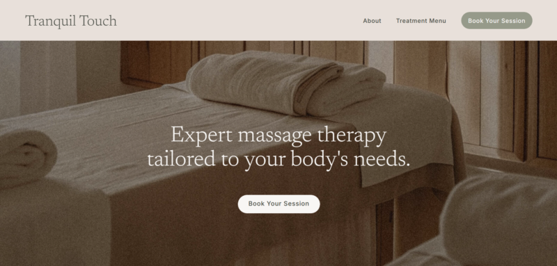 Calming Showit website template with a warm, spa-like aesthetic, perfect for wellness practitioners and massage therapists.