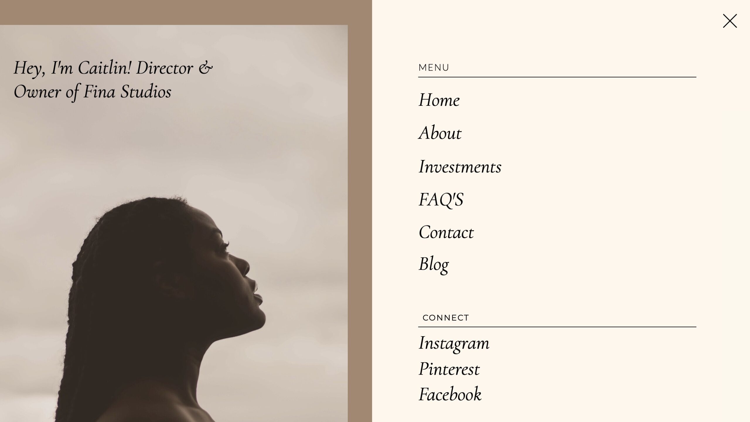 Showit Split Menu Screen