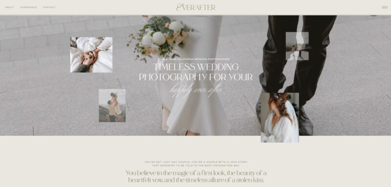 Elegant Showit template "Everafter" featuring a romantic and timeless design for wedding photographers.