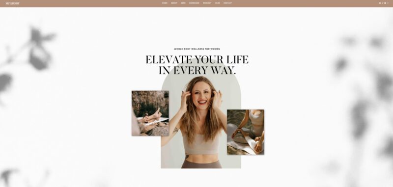 Minimalist Showit template with a soft, airy aesthetic, featuring neutral tones, elegant typography, and a wellness-focused design for yoga professionals.