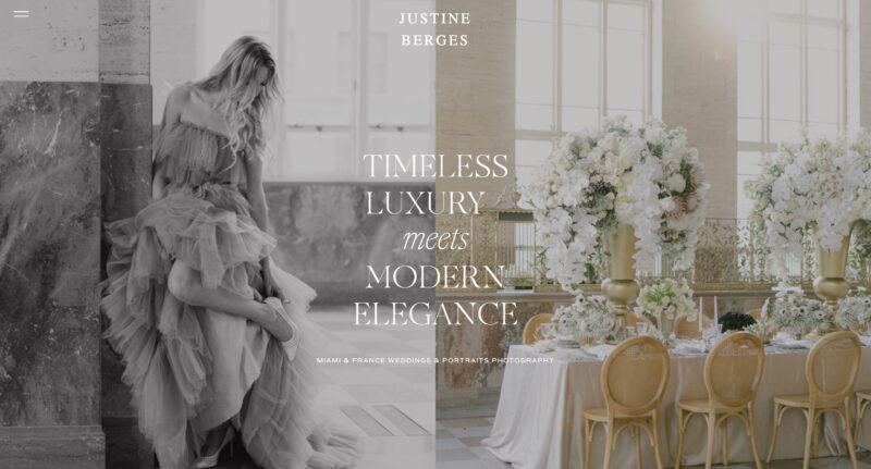 Luxurious Showit website template for Justine Berges, blending timeless romance with modern elegance in wedding photography.