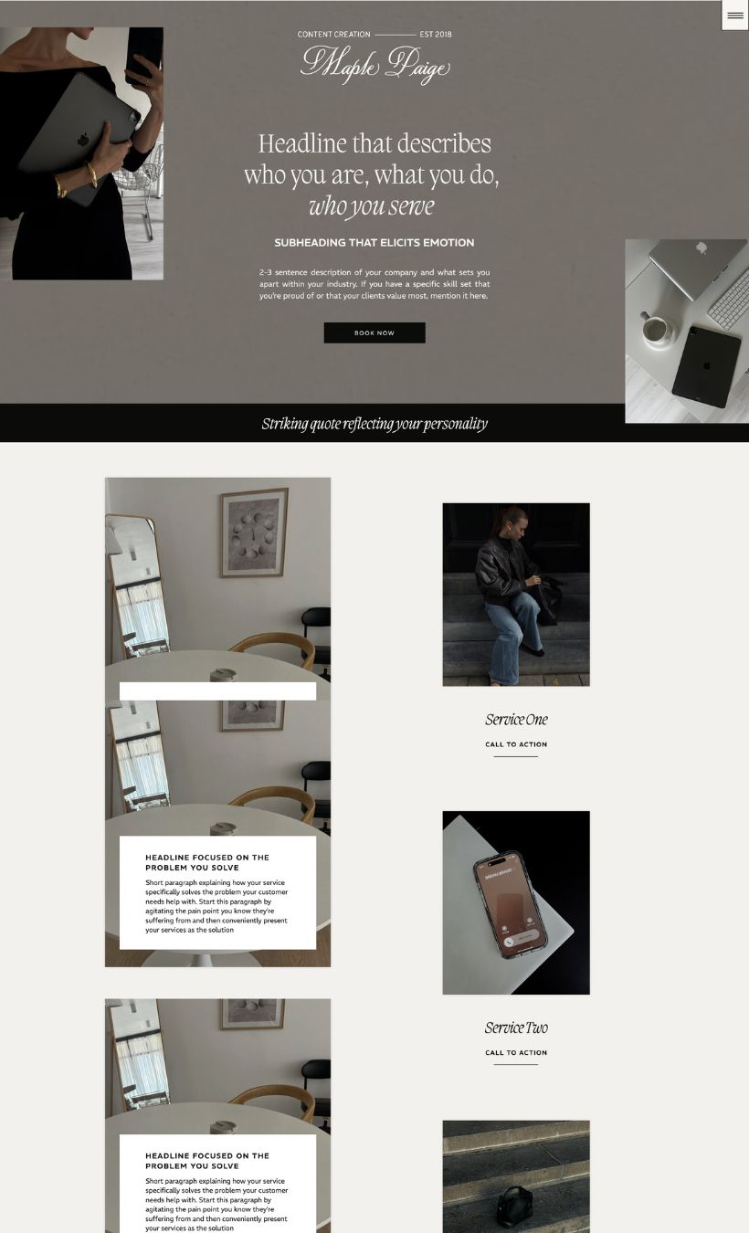 Maple Paige One Page Showit Template