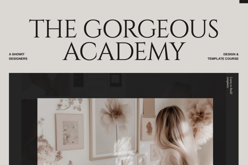 The Gorgeous Academy homepage promoting a Showit design and template course for creatives.