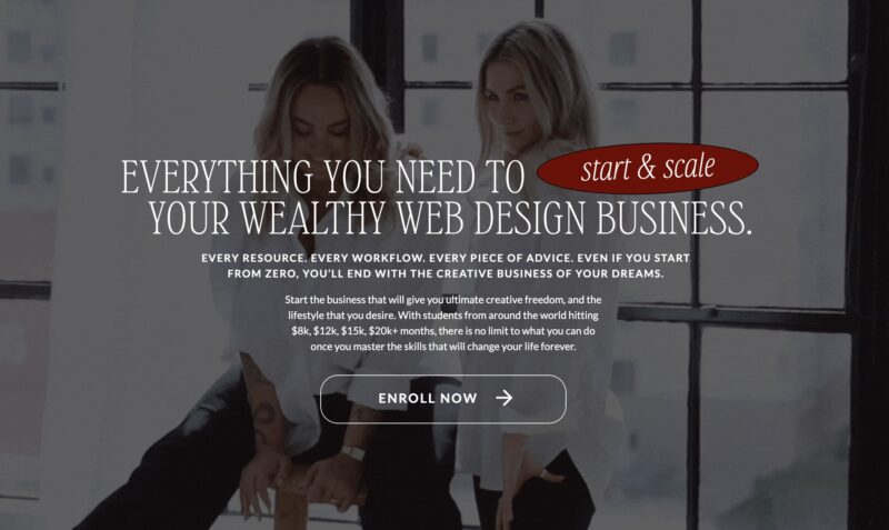 Wealthy Web Designer course ad showing women and promising creative business success.